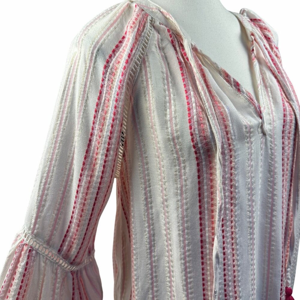 Allison New York Womens Striped Long Bell Sleeve Boho Top Tassels Crochet Artzy - Picture 14 of 16